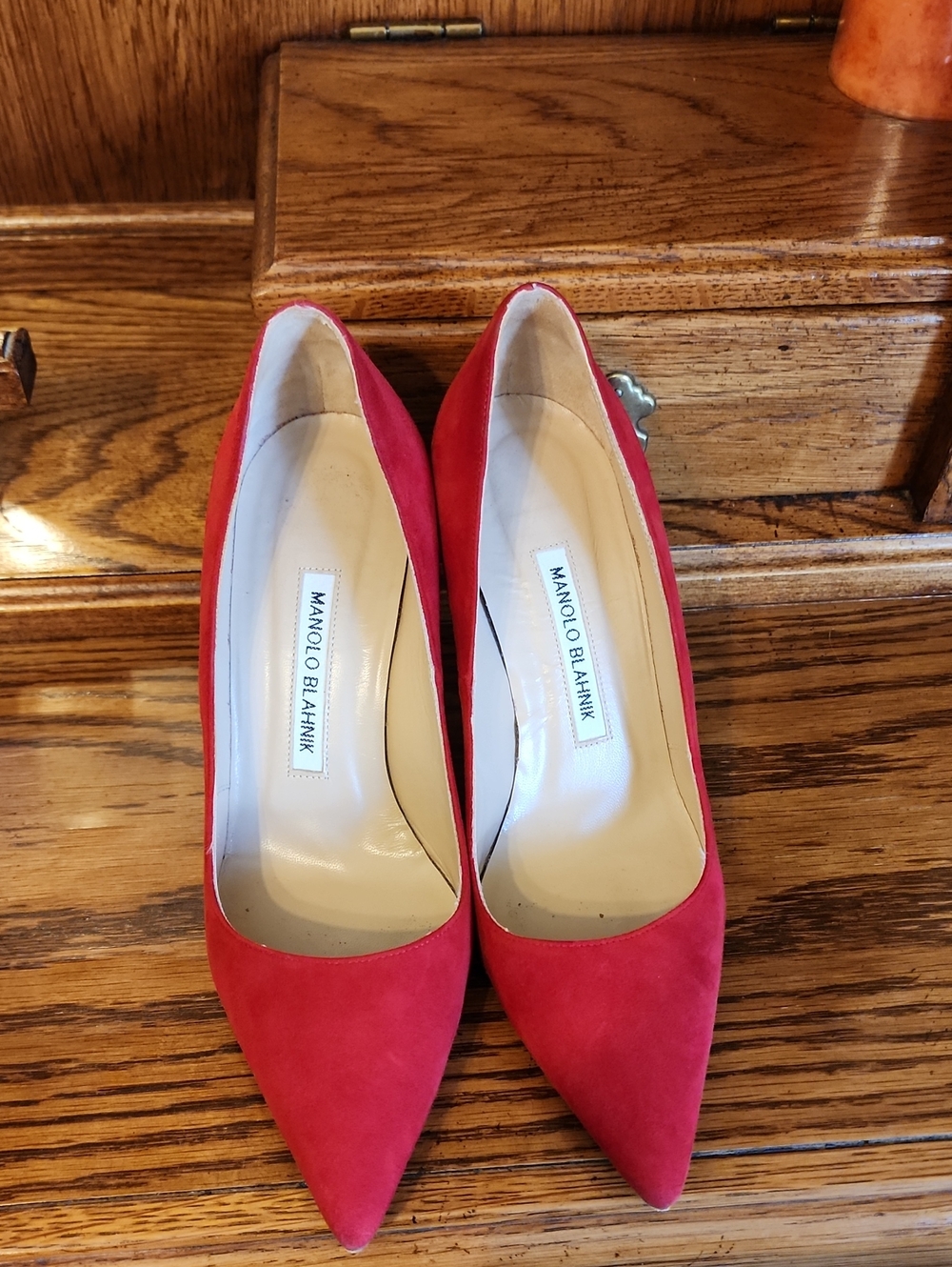Manolo Blahnik Red Suede Pointed-Toe Pumps